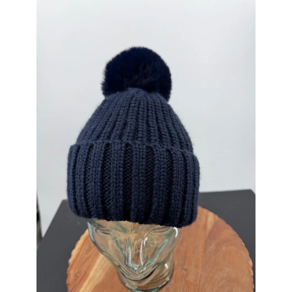 Norla Canada Beanie Women One‎ Size Navy Blue Alpaca Wool Blend Pom Pom Hat